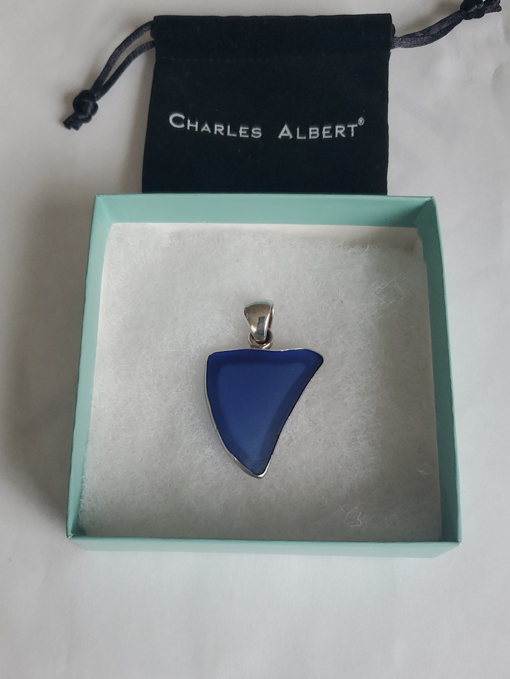 Charles Albert Cobalt Blue Sea Glass Pendant Sterling Silver